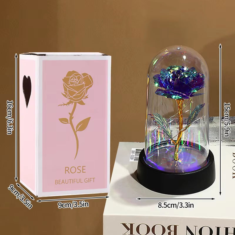 Artificial Rose Flowers Eternal Rose LED Light Foil Flower in Glass Cover Simulation Rose Flower Mothers Day Gifts Party Supply