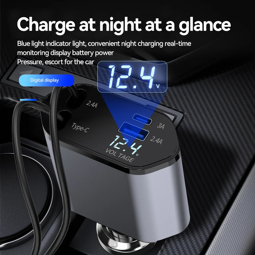 120W 4 in 1 Retractable Car Charger 