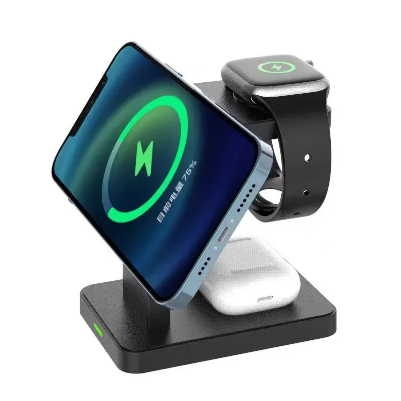 Charger 3-In-1 Wireless Charging Station Portable Charger Fast Charge Smartphone Charging Dock Phone Holder Smartwatch