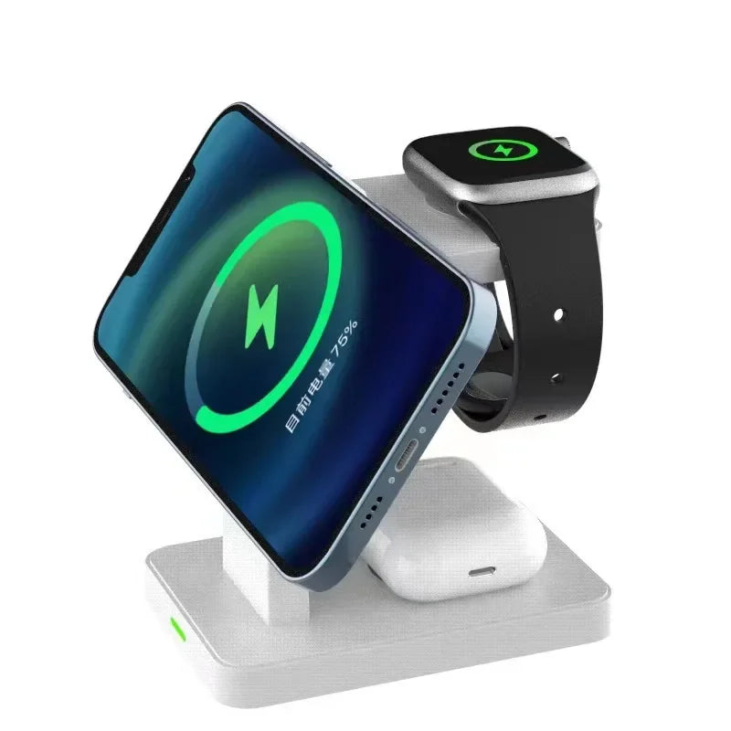 Charger 3-In-1 Wireless Charging Station Portable Charger Fast Charge Smartphone Charging Dock Phone Holder Smartwatch